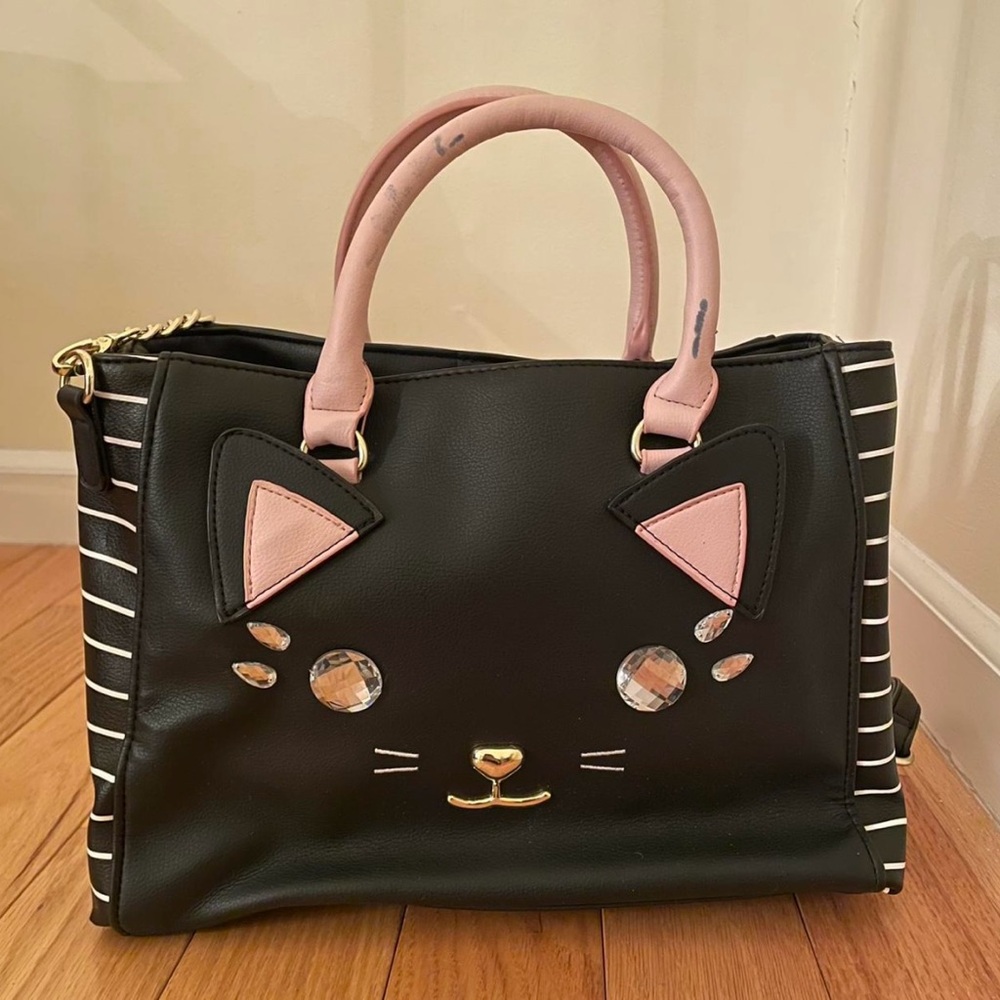 Betsey Johnson Cat Face Handbag with Adorable Bling Bling Accents